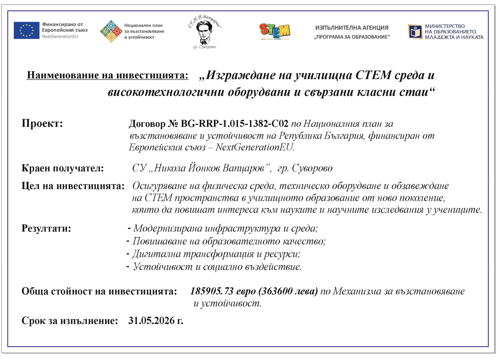 STEM проект – Изграждане на училищна STEM среда